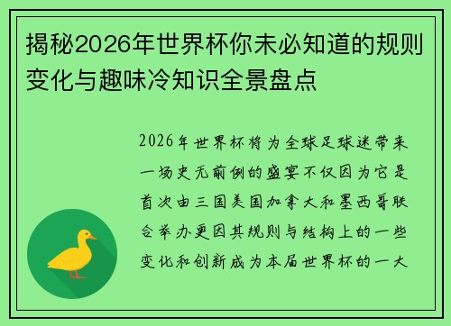 揭秘2026年世界杯你未必知道的规则变化与趣味冷知识全景盘点